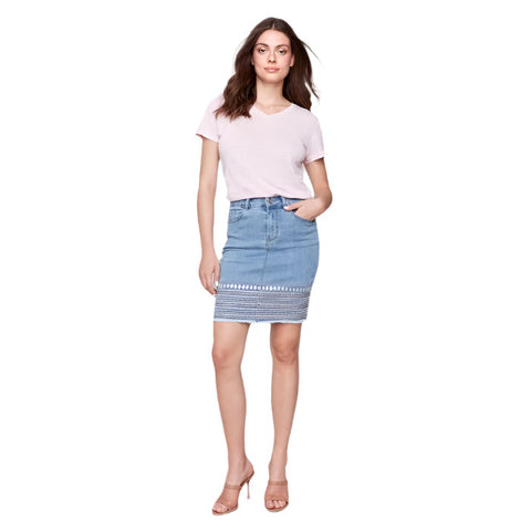 Madeline Embroidered Hem Denim Skort - Lady of the Lake