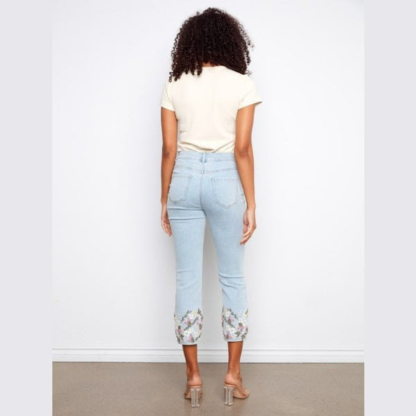 Madilyn Cropped Slim Jeans With Embroidery - Lady of the Lake
