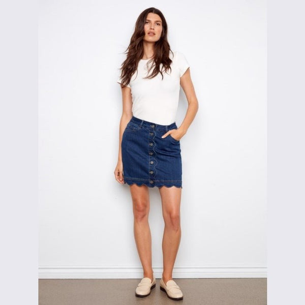 Maisie Scalloped Hem Button - Front Denim Skort - Lady of the Lake