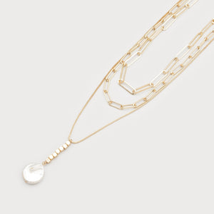 Mallory Triple Layer Necklace With Faux Pearl Pendant - Lady of the Lake