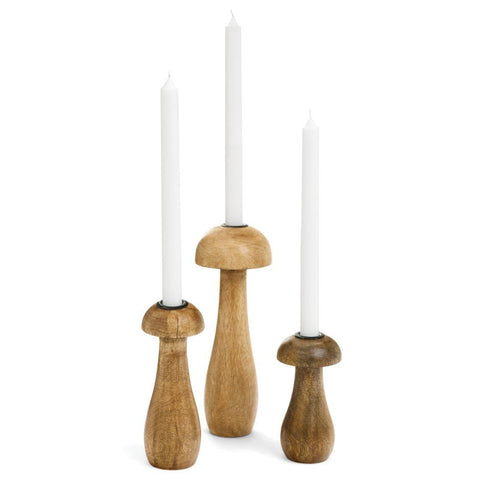 Mango Wood Mushroom Shaped Taper Candle Holder