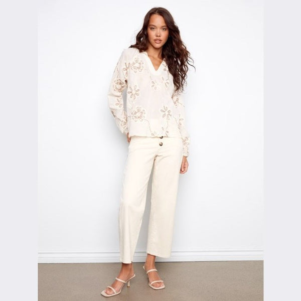 Mariana Embroidered Cotton Popover Blouse - Lady of the Lake