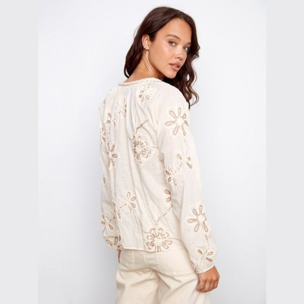 Mariana Embroidered Cotton Popover Blouse - Lady of the Lake