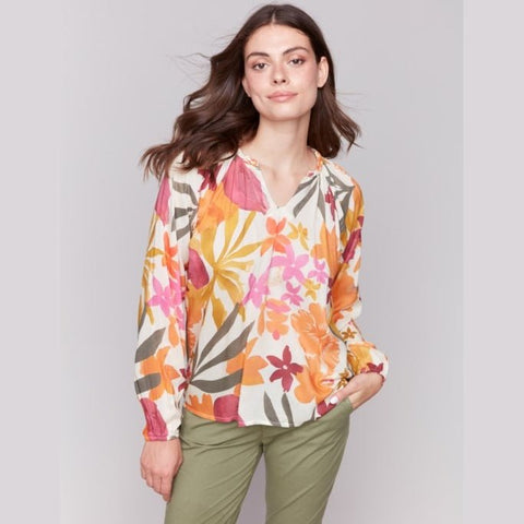 Marigold Printed Long Sleeve Popover Blouse - Lady of the Lake