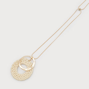 Maris Long Necklace With Rafia & Metal Pendant - Lady of the Lake