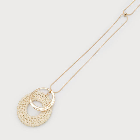 Maris Long Necklace With Rafia & Metal Pendant - Lady of the Lake