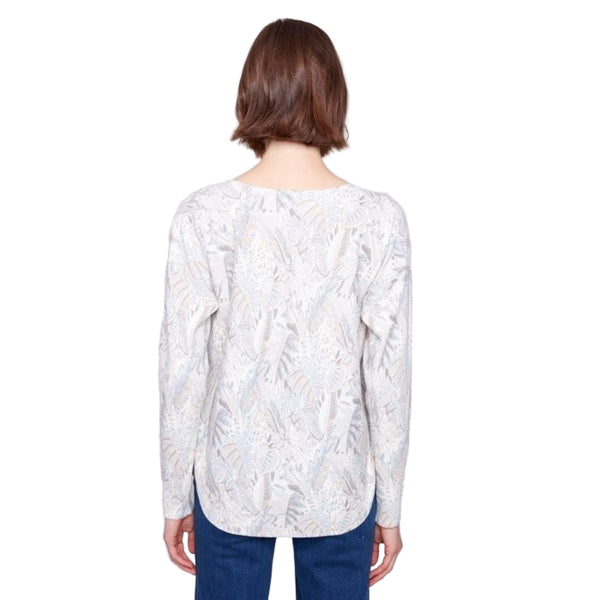 Melody Foliage Printed Rounded Hem Sweater - Lady of the Lake