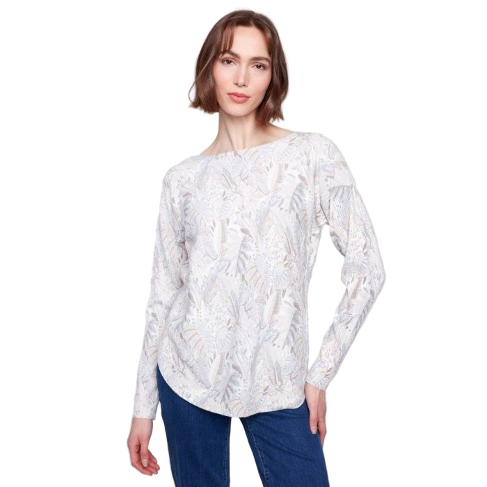Melody Foliage Printed Rounded Hem Sweater - Lady of the Lake