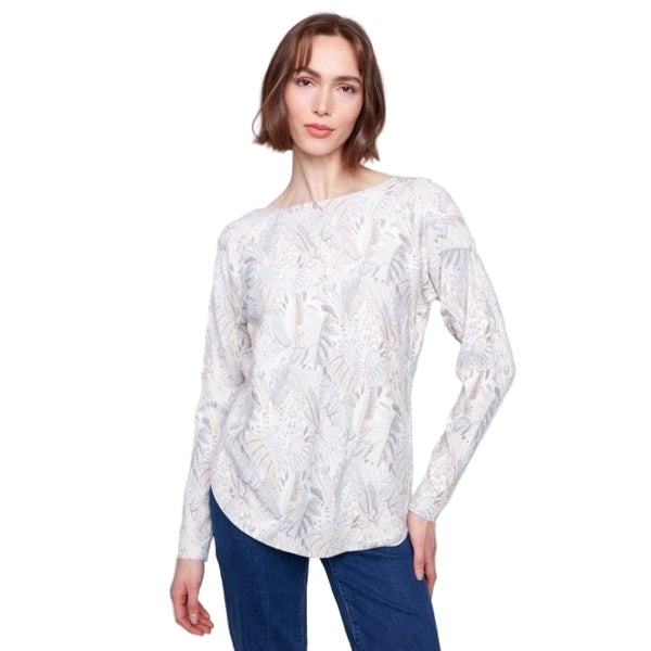 Melody Foliage Printed Rounded Hem Sweater - Lady of the Lake