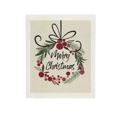 Merry Christmas Wreath Swedish Dishcloth