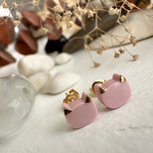 Mew Porcelain Cat Face Stud Earrings - Lady of the Lake