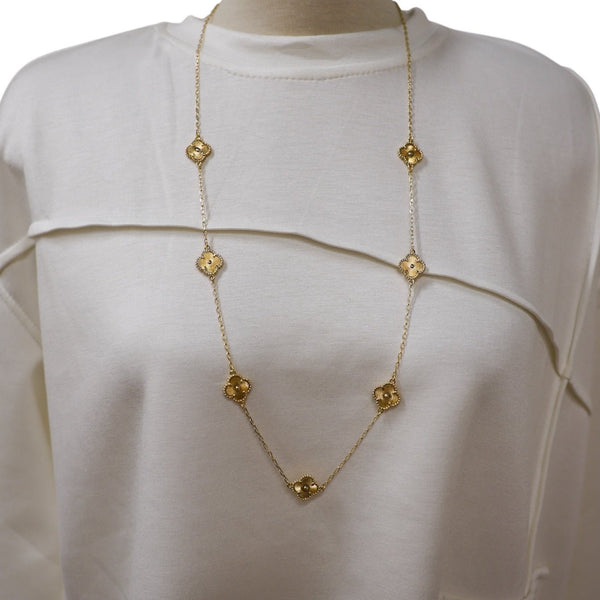 Mila Long Necklace With Four Leaf Clover - Lady of the Lake