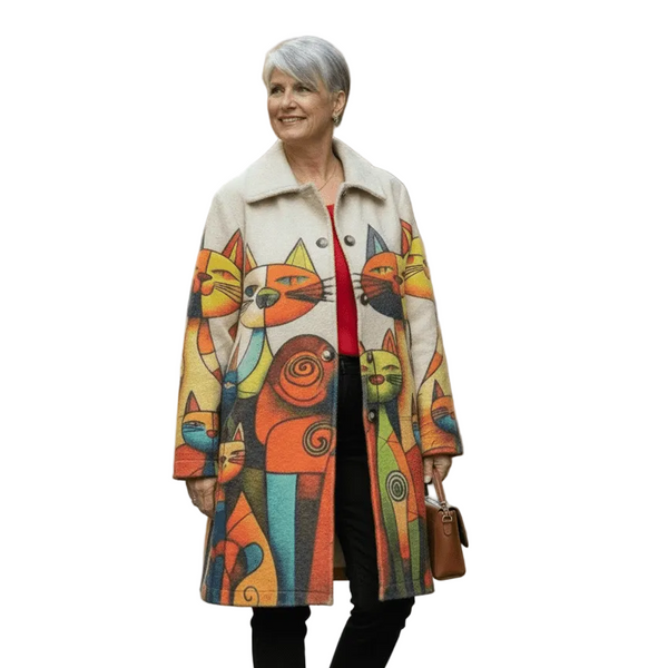 Modern Feline Print Coat - Lady of the Lake