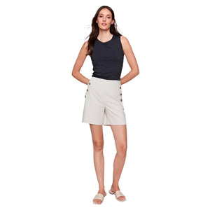 Molly Linen Blend Stretch Shorts With Button Detail - Lady of the Lake