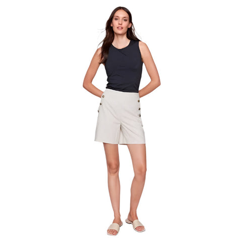Molly Linen Blend Stretch Shorts With Button Detail - Lady of the Lake