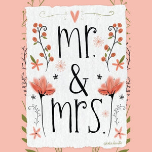 Mr & Mrs Pink Flowers - Greeting Card - Wedding - Lady of the Lake