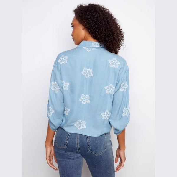 Mya Embroidered Tencel Blouse With Front Tie - Lady of the Lake