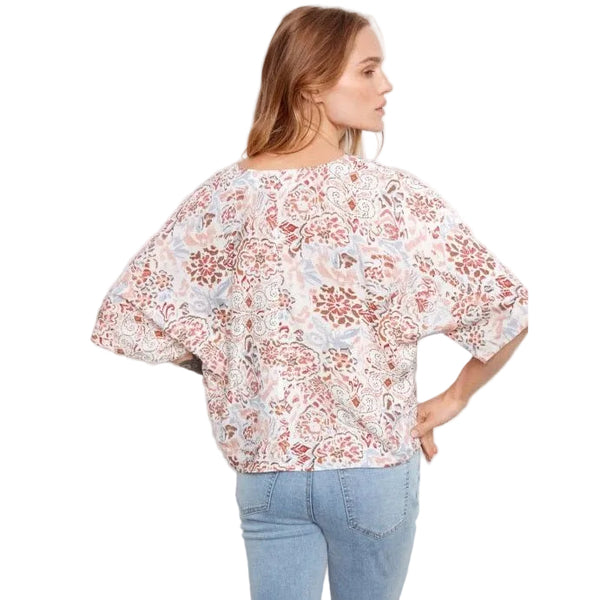 Noelle Printed Popover Blouse With Front Tie - Lady of the Lake