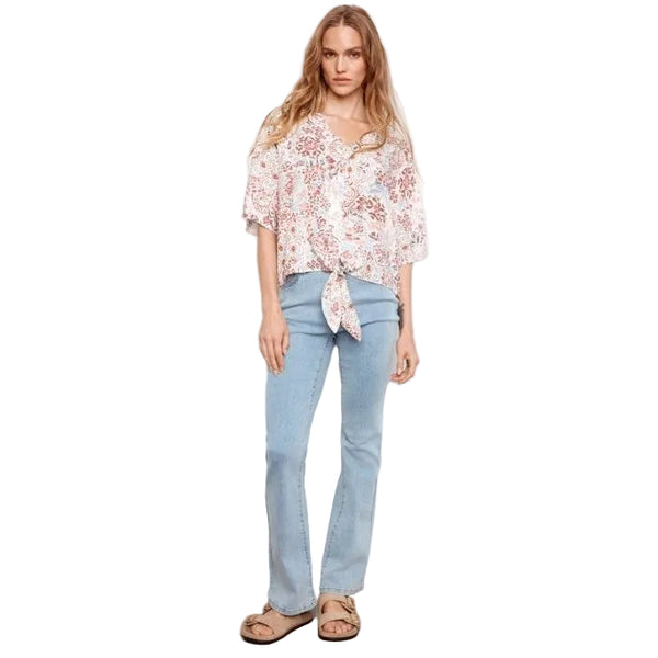 Noelle Printed Popover Blouse With Front Tie - Lady of the Lake