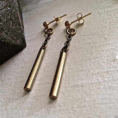 Nunchuks Raw Brass Drop Stud Earrings - Lady of the Lake