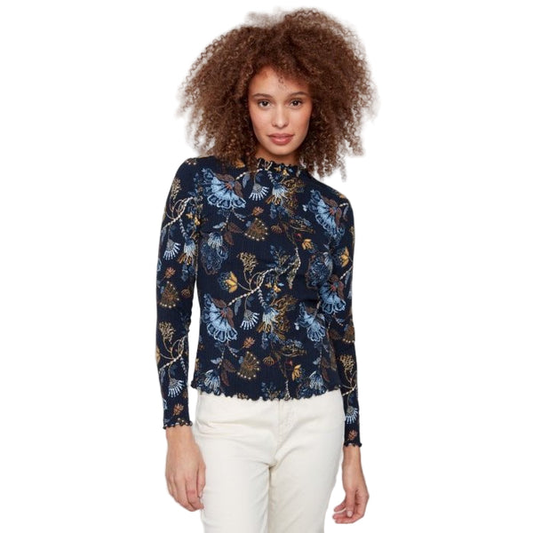 Oana Printed Variegated Mock Neck Long Sleeve Top - Lady of the Lake