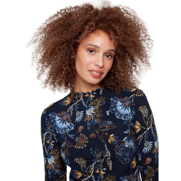 Oana Printed Variegated Mock Neck Long Sleeve Top - Lady of the Lake