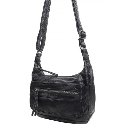 Oblong Faux Satchel With Multi Pocket And Front Zipper