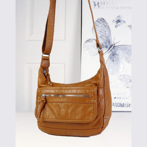 Oblong Faux Satchel With Multi Pocket And Front Zipper