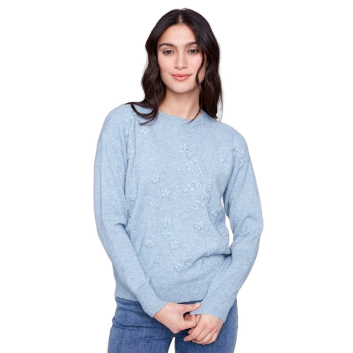 Octavia Crew Neck Sweater with Tonal Embroidery - Lady of the Lake