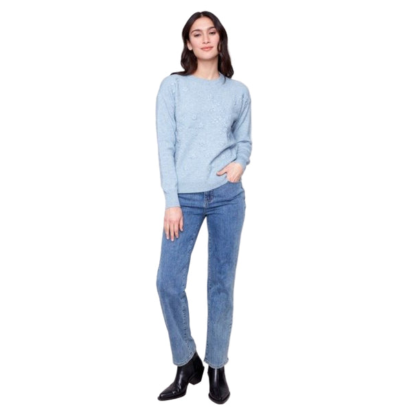 Octavia Crew Neck Sweater with Tonal Embroidery - Lady of the Lake