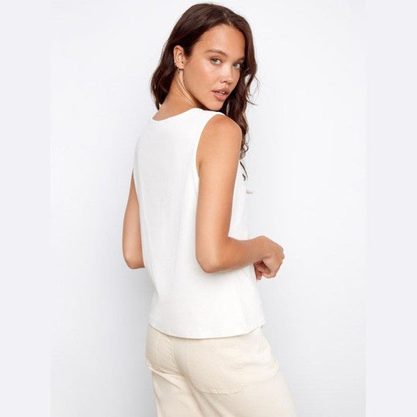 Octavia Interlock Knit Tank Top With Crochet Patch Pocket - Lady of the Lake