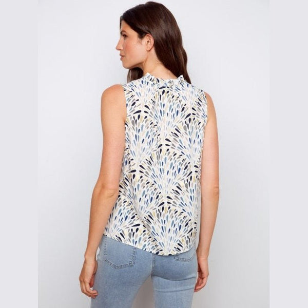 Ophelia Printed Sleeveless Ruffle Neck Top - Lady of the Lake