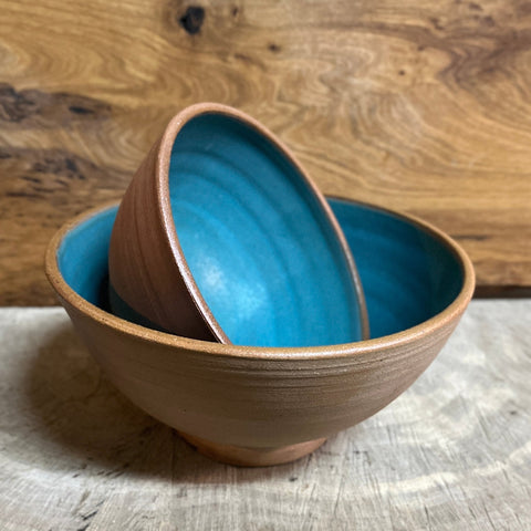 Organic & Turquoise Bowl Set of 2 - The Blue Garden Pottery