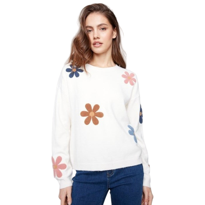 Paige Plush Sweater With Boucle Flowers - Lady of the Lake
