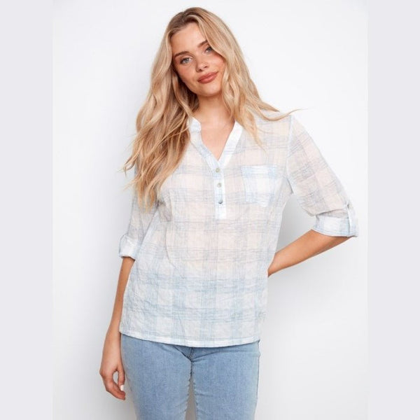 Paige Printed Cotton Voile Half - Button Blouse - Lady of the Lake