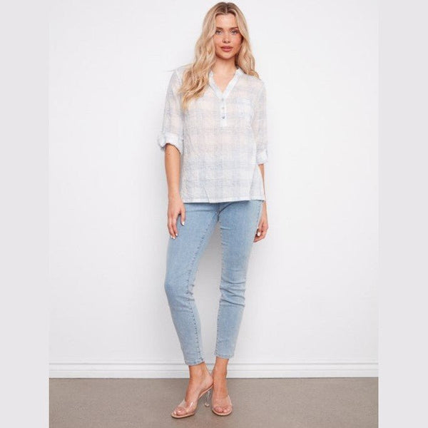 Paige Printed Cotton Voile Half - Button Blouse - Lady of the Lake