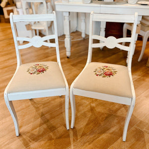 Painted Vintage Chairs With Embroidered Seat - Set of 4 - Lady of the Lake