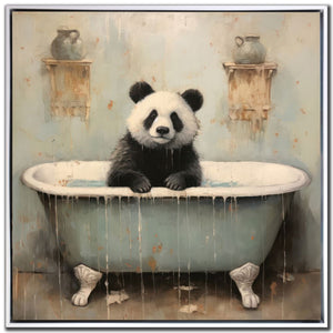 Panda Joy - Hand Embellished Canvas In Floating Frame