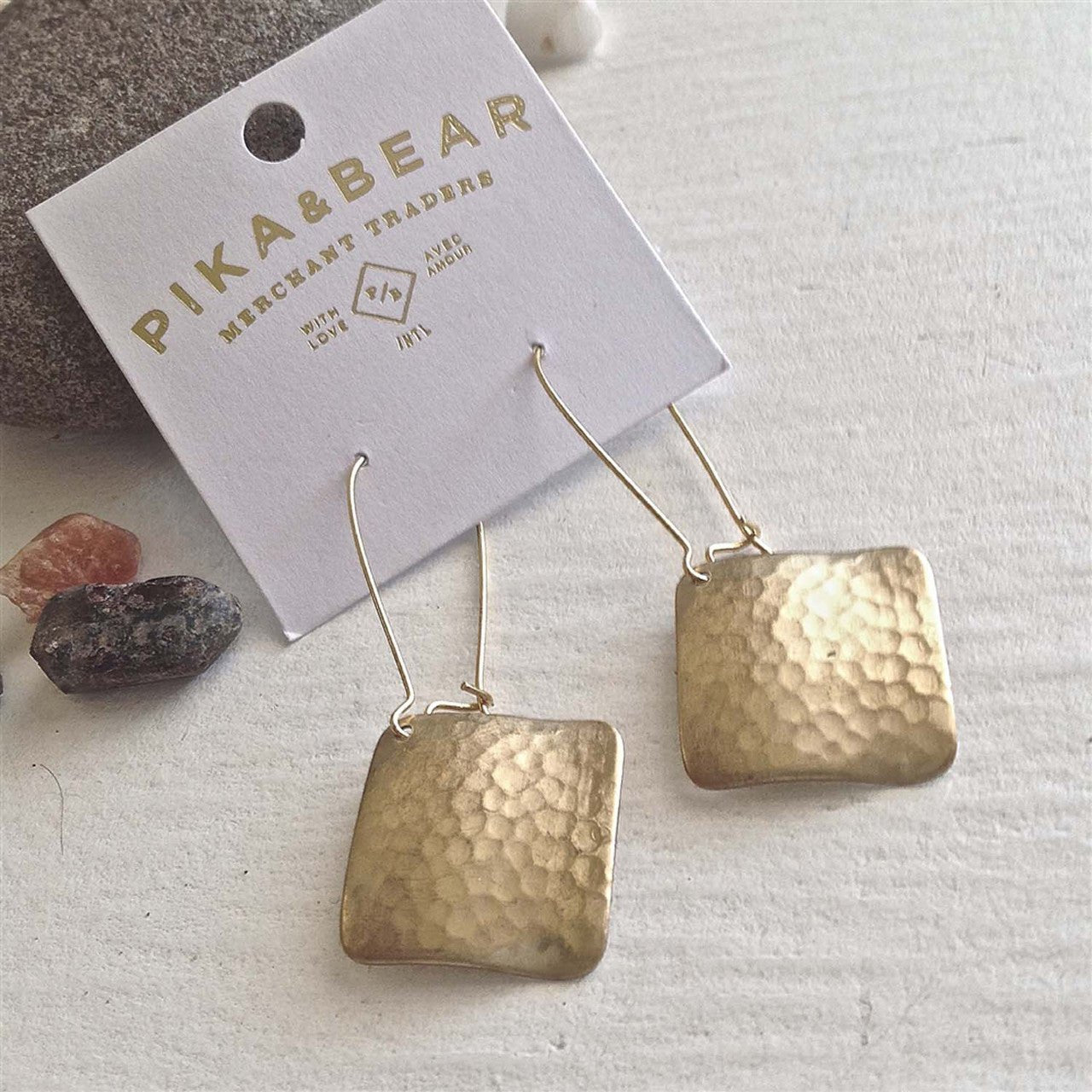 Pangolin Hammered Brass Diamond Kidney Wire Earrings - Lady of the Lake