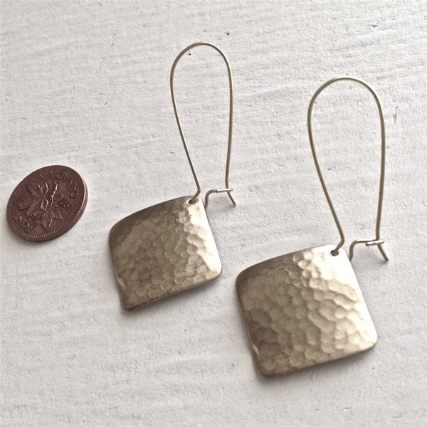 Pangolin Hammered Brass Diamond Kidney Wire Earrings - Lady of the Lake