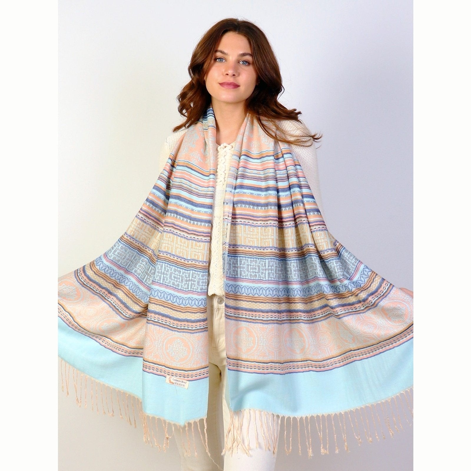 Pashmina Scarf - Stripes & Circle Geometric