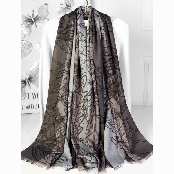 Pashmina Scarf - Two Tone Leaves - Lady of the Lake