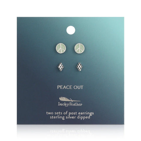 Peace Out - Peace Sign + Diamond Dots Stud Earrings - Lady of the Lake