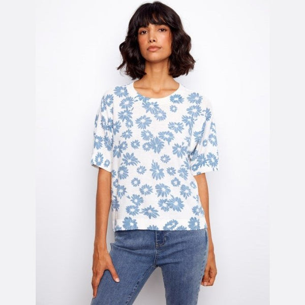 Petals Reversible Short Sleeve Printed Sweater - Lady of the Lake