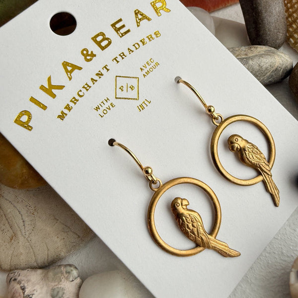 Pierre Raw Brass Parrot Drop Earrings - Lady of the Lake