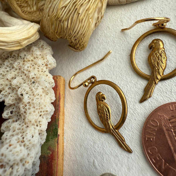 Pierre Raw Brass Parrot Drop Earrings - Lady of the Lake