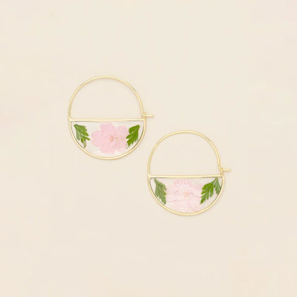 Pink Cherry Blossom - Pressed Flower Hoop Earring - Lady of the Lake