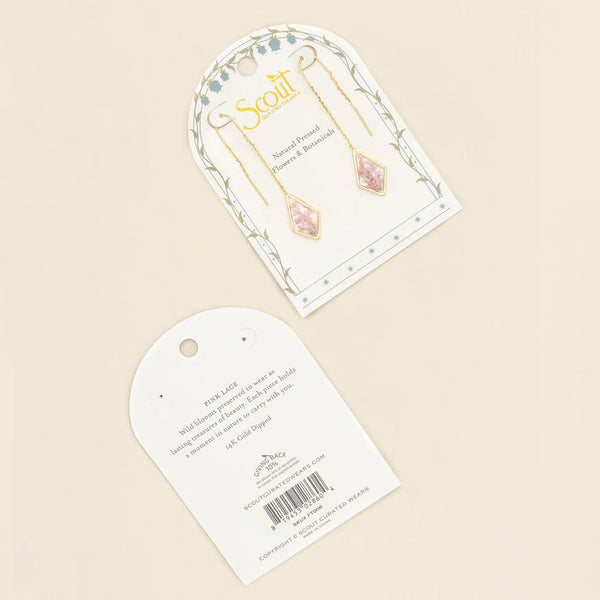 Pink Lace Flower - Pressed Flower Thread Earring - Lady of the Lake