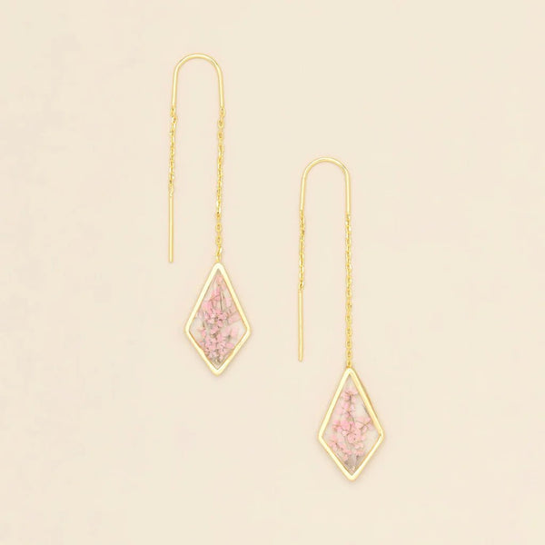 Pink Lace Flower - Pressed Flower Thread Earring - Lady of the Lake