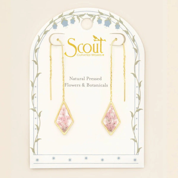Pink Lace Flower - Pressed Flower Thread Earring - Lady of the Lake